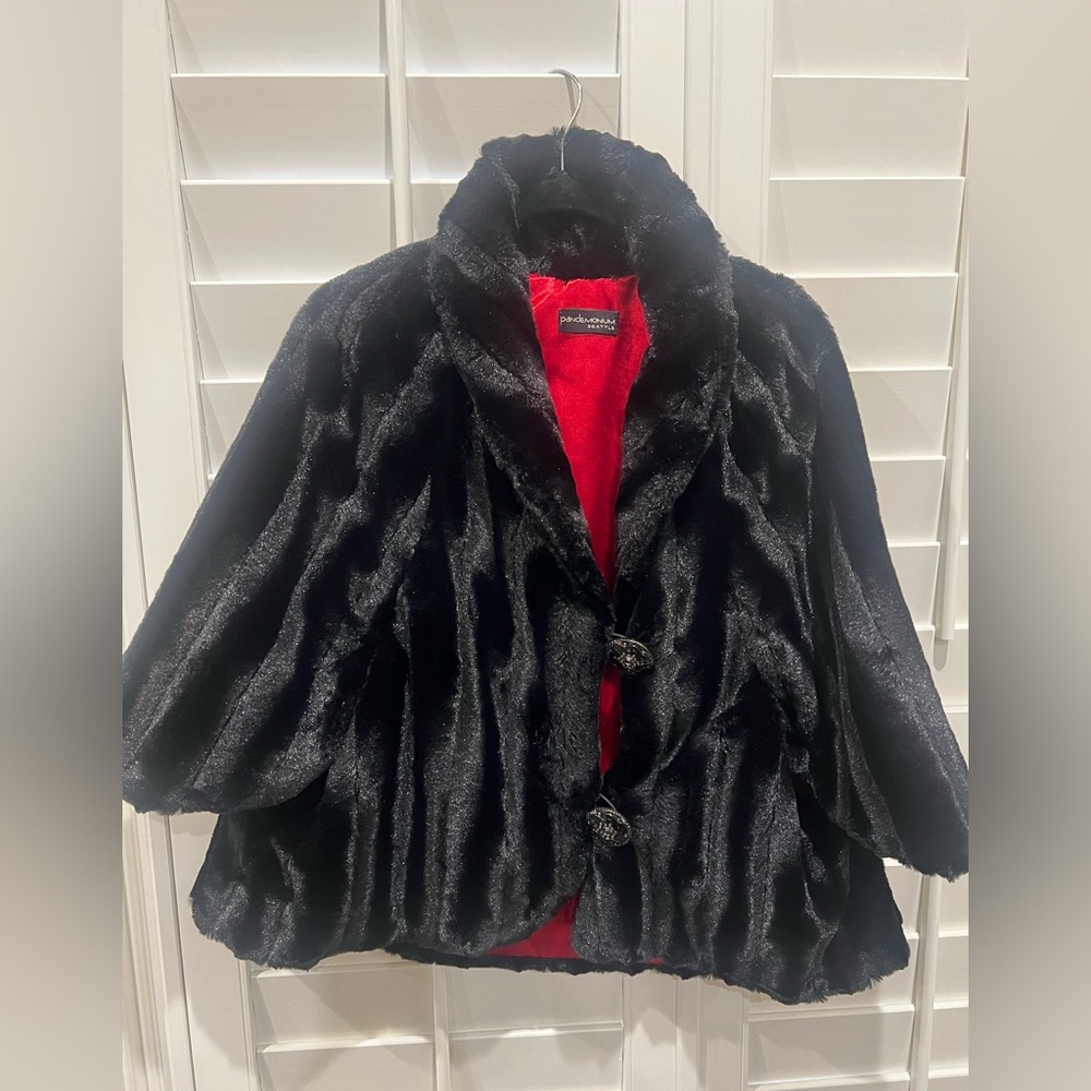 Black Faux Fur Cap Jacket